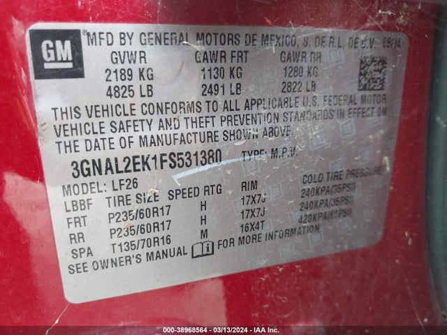 Chevrolet Captiva Sport 2ls 2015 3GNAL2EK1FS531380 Image 9