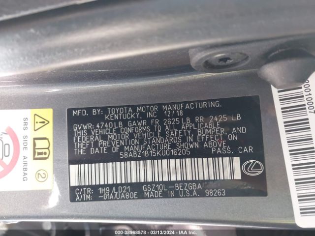 58ABZ1B15KU016205 Lexus ES 350