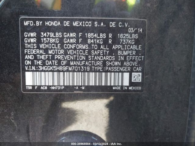 3HGGK5H89FM701319 Honda Fit Ex/ex-l