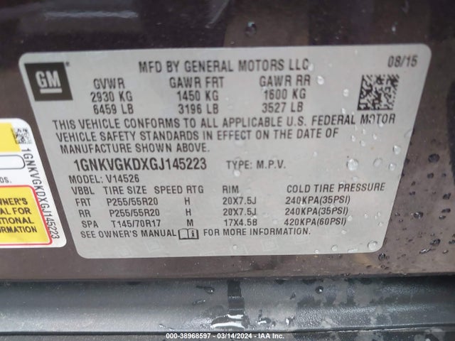 Chevrolet Traverse 1lt 2016 1GNKVGKDXGJ145223 Image 9