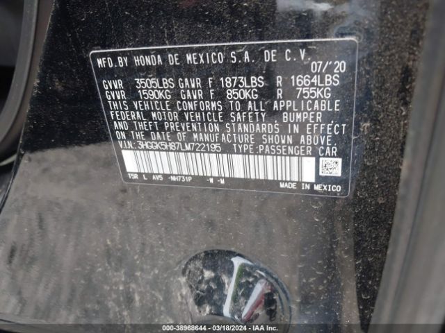 3HGGK5H87LM722195 Honda FIT EX