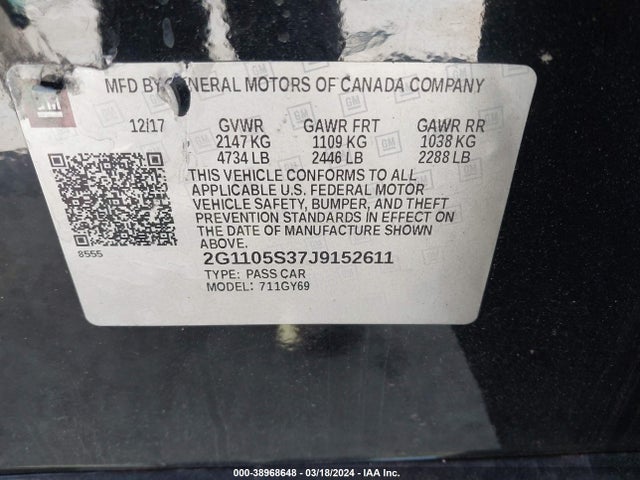 Chevrolet IMPALA 1LT 2018 2G1105S37J9152611 Image 9