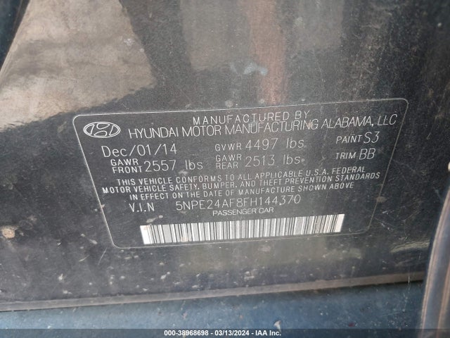 Hyundai SONATA SE 2015 5NPE24AF8FH144370 Image 9