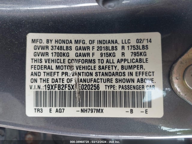 Honda Civic Lx 2014 19XFB2F5XEE020256 Image 9