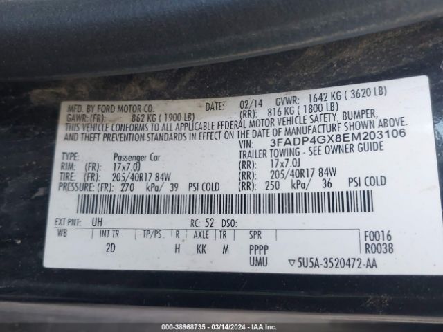 3FADP4GX8EM203106 Ford FIESTA ST