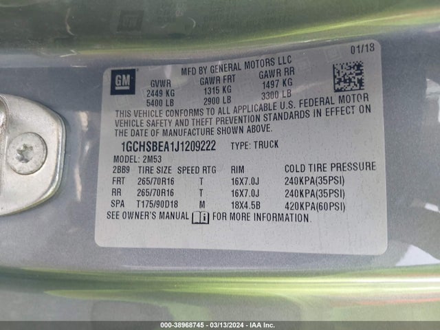 Chevrolet Colorado Wt 2018 1GCHSBEA1J1209222 Image 9