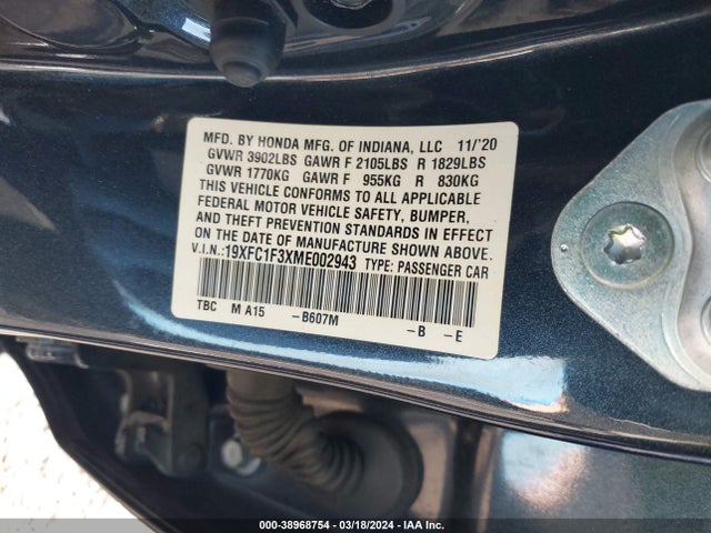 Honda CIVIC EX 2021 19XFC1F3XME002943 Image 9