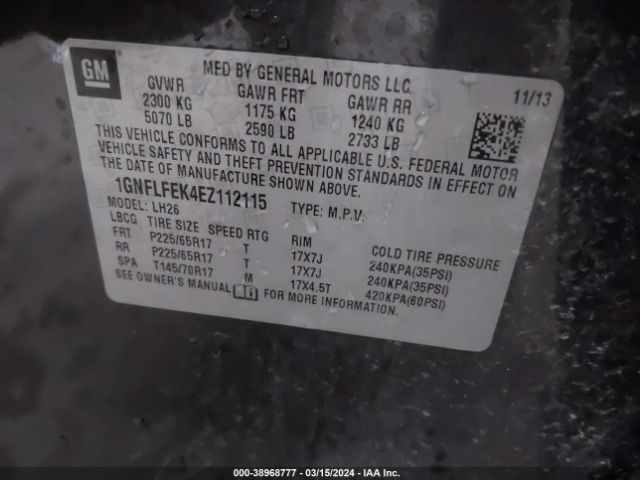 1GNFLFEK4EZ112115 Chevrolet EQUINOX 1LT