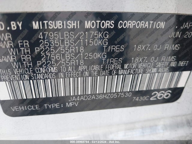 JA4AD2A36HZ057530 Mitsubishi Outlander Es