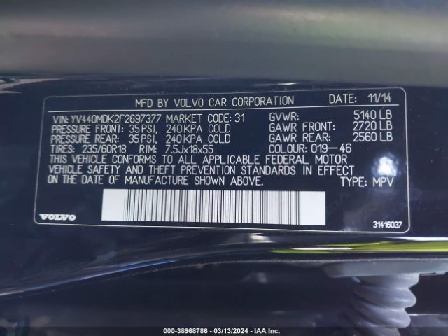 YV440MDK2F2697377 Volvo Xc60 T5 Premier