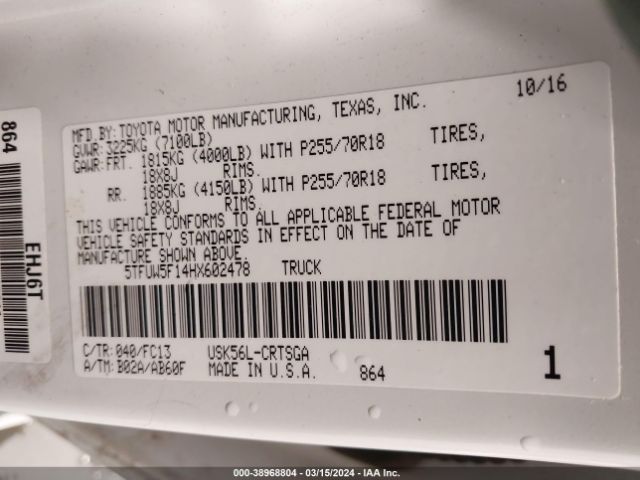 5TFUW5F14HX602478 Toyota Tundra Sr5 5.7l V8