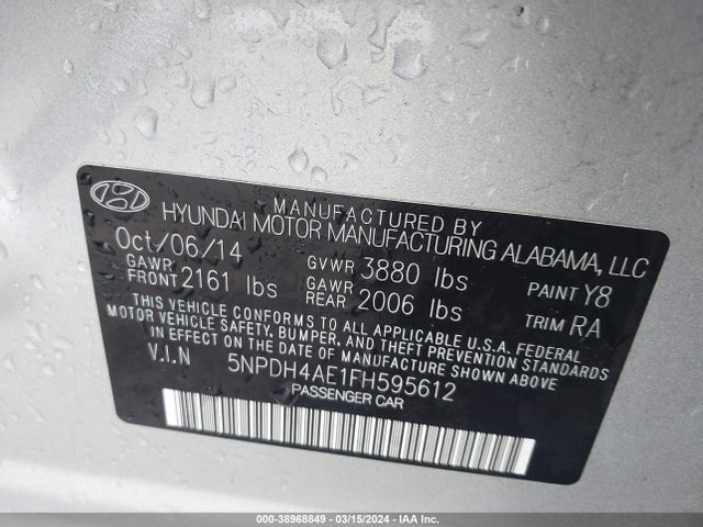 Hyundai ELANTRA SE 2015 5NPDH4AE1FH595612 Image 9