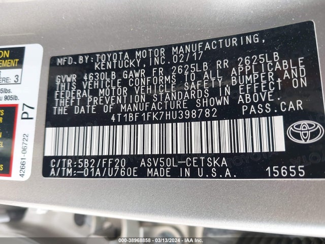 Toyota CAMRY SE 2017 4T1BF1FK7HU398782 Image 9
