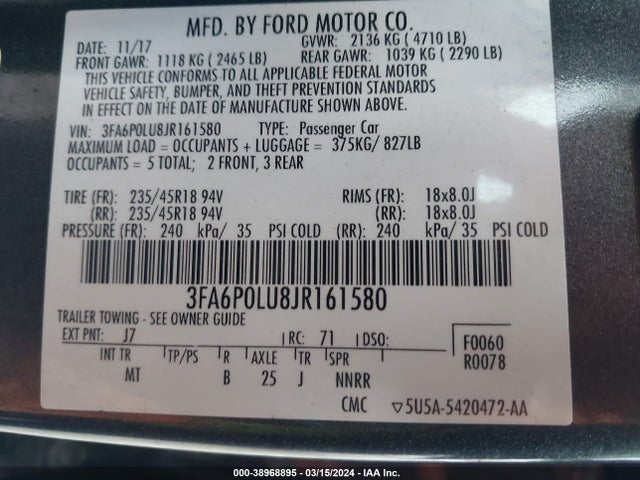 Ford Fusion Hybrid Se 2018 3FA6P0LU8JR161580 Image 9