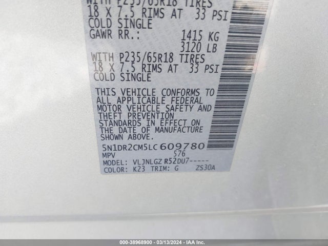 Nissan Pathfinder Sl 4wd 2020 5N1DR2CM5LC609780 Image 9
