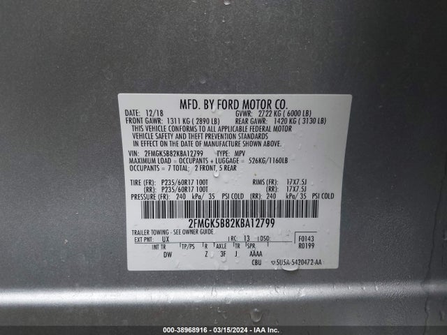 Ford FLEX SE 2019 2FMGK5B82KBA12799 Image 9