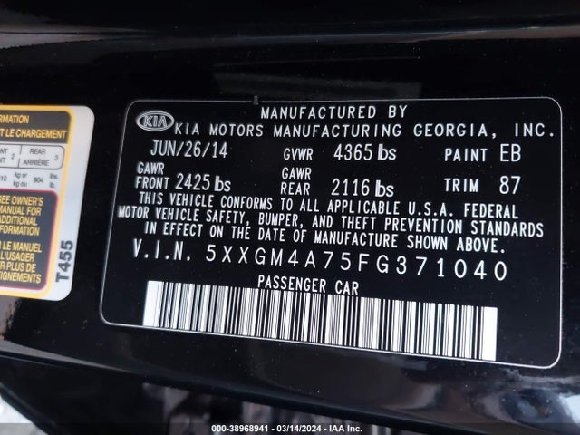KIA Optima Lx 2015 5XXGM4A75FG371040 Image 9