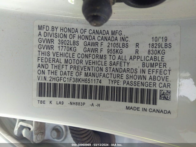 Honda CIVIC EX 2019 2HGFC1F38KH651174 Image 9