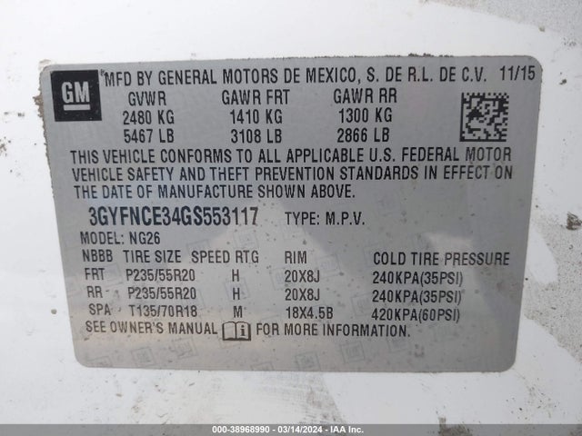 Cadillac Srx Performance Collection 2016 3GYFNCE34GS553117 Image 9