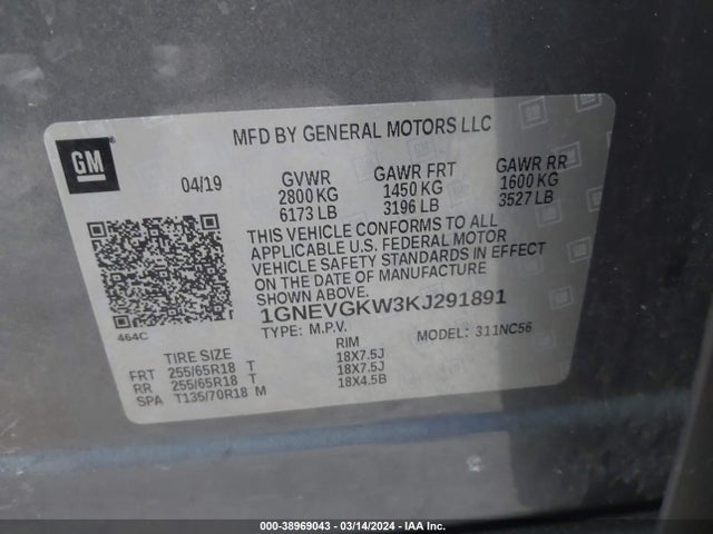 Chevrolet Traverse 1lt 2019 1GNEVGKW3KJ291891 Image 9