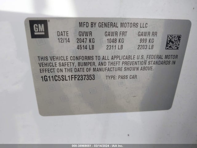 Chevrolet MALIBU 1LT 2015 1G11C5SL1FF237353 Image 9