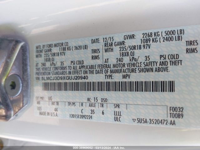 5LMCJ3D9XGUJ20940 Lincoln Mkc Reserve