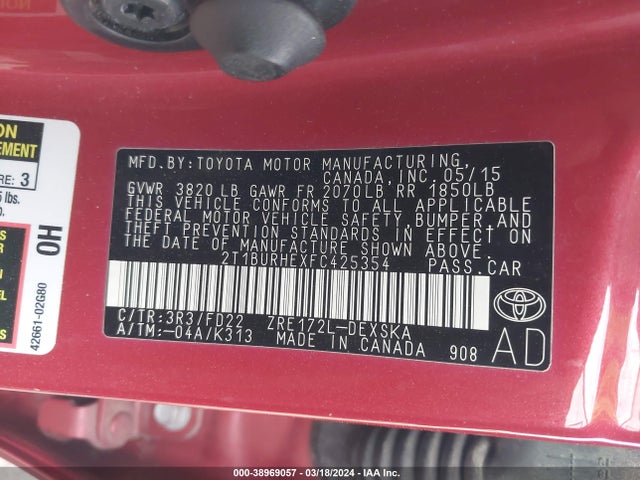 Toyota Corolla S Plus 2015 2T1BURHEXFC425354 Image 9