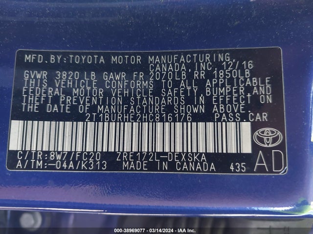 Toyota COROLLA SE 2017 2T1BURHE2HC816176 Image 9