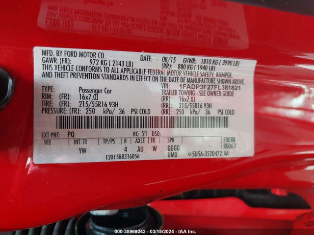 Ford FOCUS SE 2015 1FADP3F27FL381821 Image 9