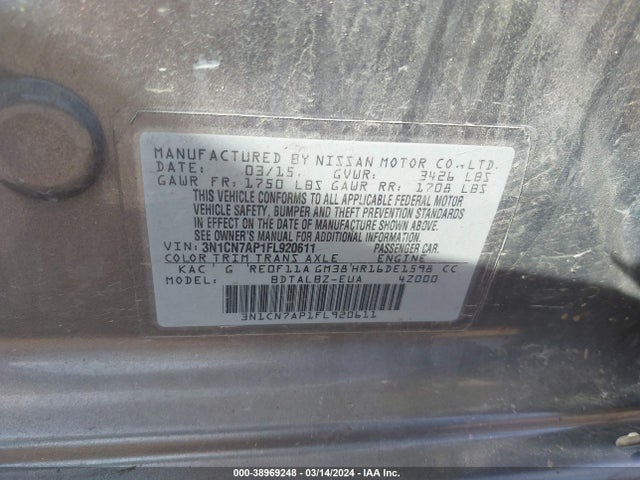 Nissan Versa 1.6 Sv 2015 3N1CN7AP1FL920611 Image 9