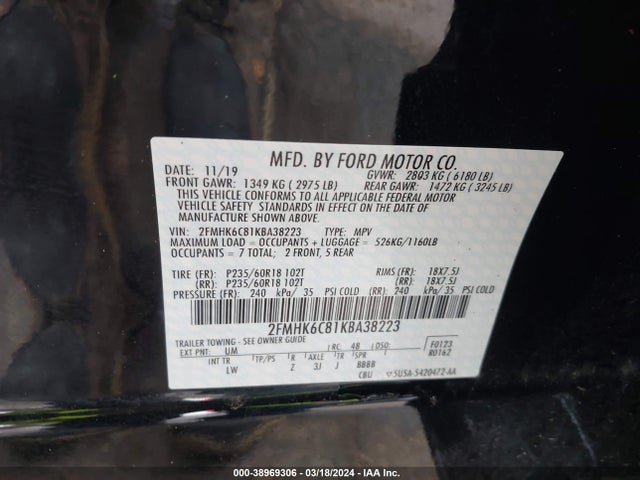 Ford FLEX SEL 2019 2FMHK6C81KBA38223 Image 9