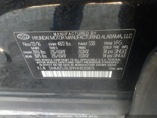5NMZU3LB9HH030815 Hyundai Santa Fe Sport 2.4l