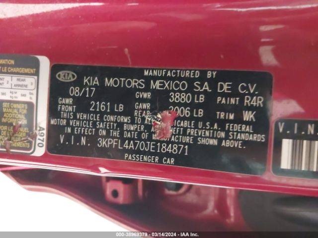 3KPFL4A70JE184871 KIA FORTE S