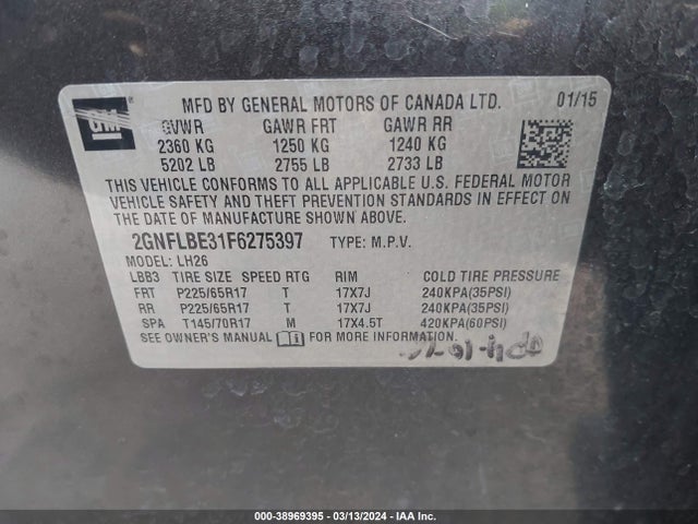 Chevrolet EQUINOX 1LT 2015 2GNFLBE31F6275397 Image 9