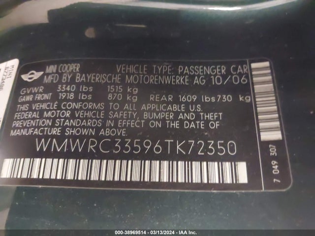 2006 MINI COOPER WMWRC33596TK72350 Photo 8