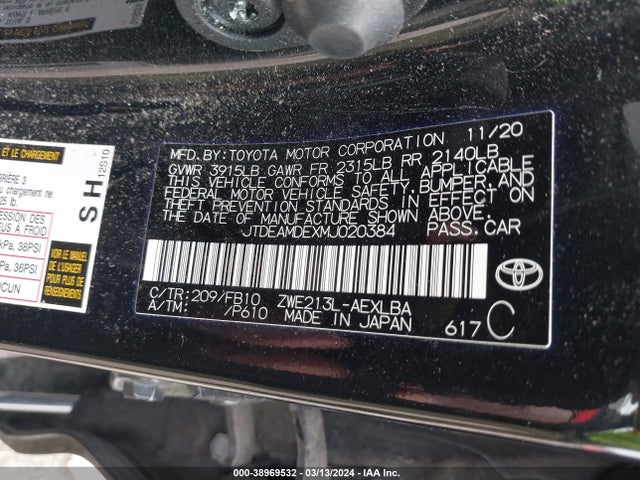 Toyota Corolla Hybrid Le 2021 JTDEAMDEXMJ020384 Image 9