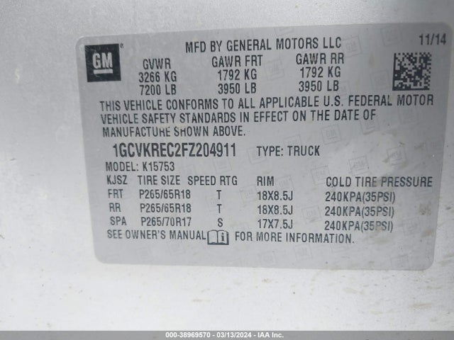 Chevrolet Silverado 1500 2lt 2015 1GCVKREC2FZ204911 Image 9