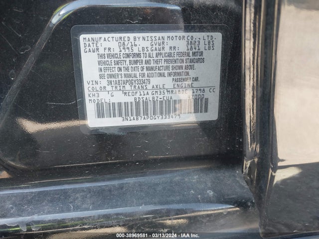 Nissan SENTRA S 2016 3N1AB7AP0GY333479 Image 9