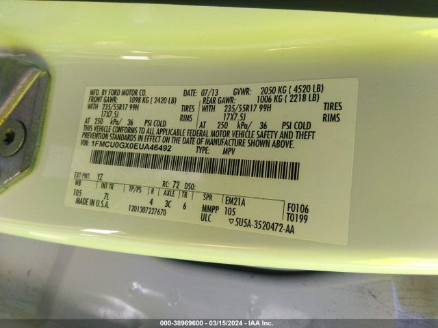 Ford ESCAPE SE 2014 1FMCU0GX0EUA46492 Image 9
