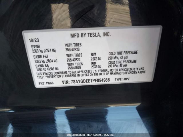7SAYGDEE1PF894986 Tesla Model Y Awd/long Range Dual Motor All-wheel Drive
