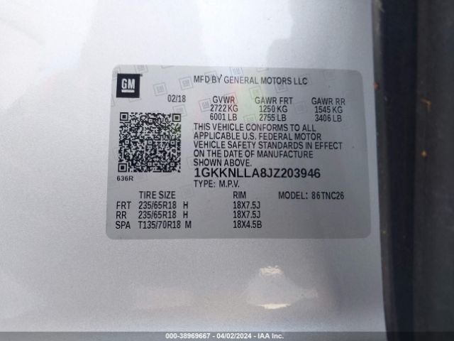 1GKKNLLA8JZ203946 GMC Acadia Sle-2