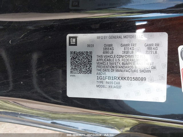 Chevrolet Camaro 1lt 2019 1G1FB1RXXK0158089 Image 9
