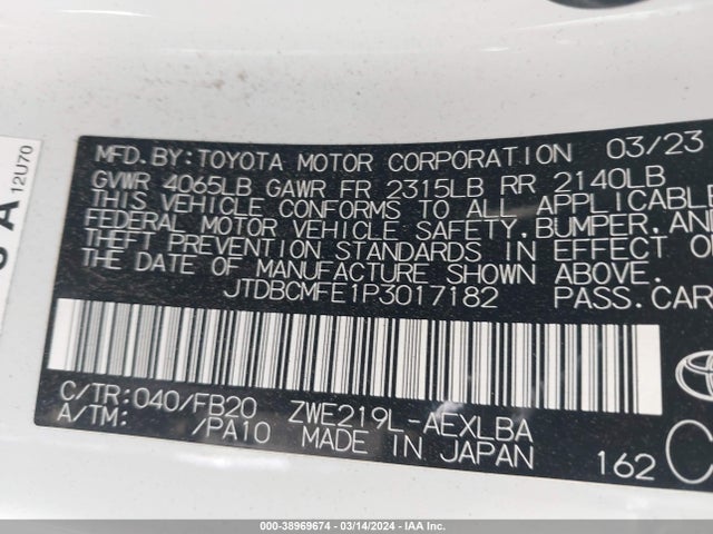 Toyota Corolla Hybrid Le 2023 JTDBCMFE1P3017182 Image 9