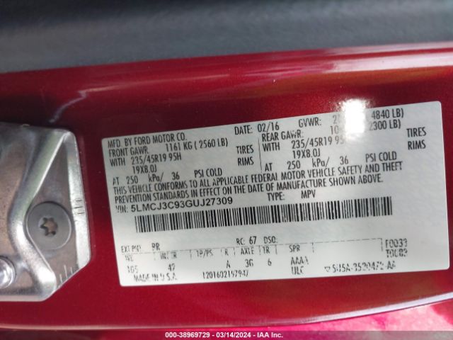 5LMCJ3C93GUJ27309 Lincoln Mkc Reserve