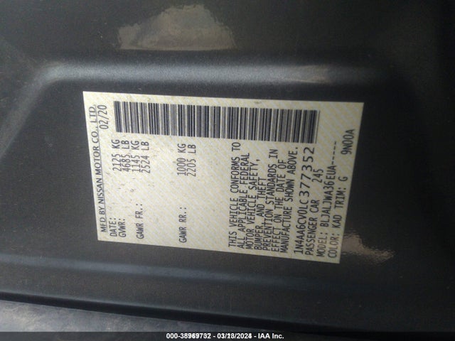 Nissan Maxima Sv Xtronic Cvt 2020 1N4AA6CV0LC377352 Image 9
