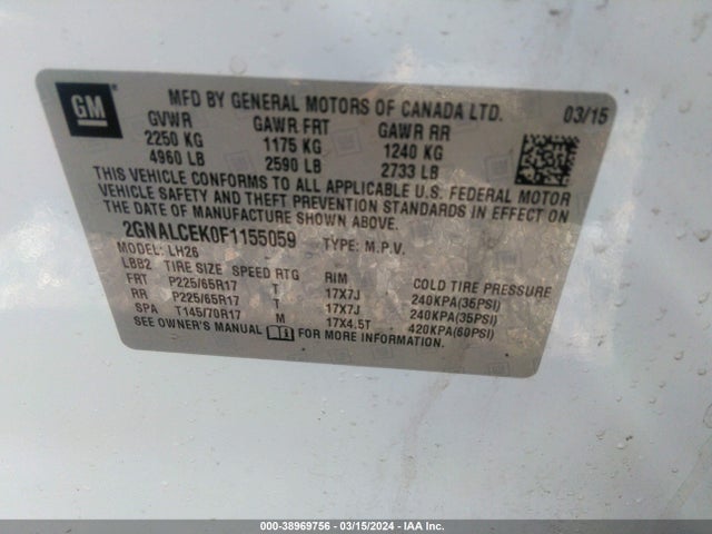 Chevrolet Equinox 2lt 2015 2GNALCEK0F1155059 Image 9