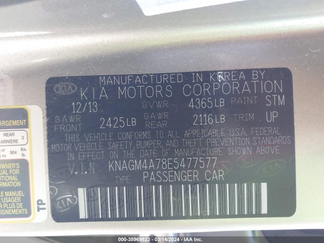 KIA Optima Lx 2014 KNAGM4A78E5477577 Image 9