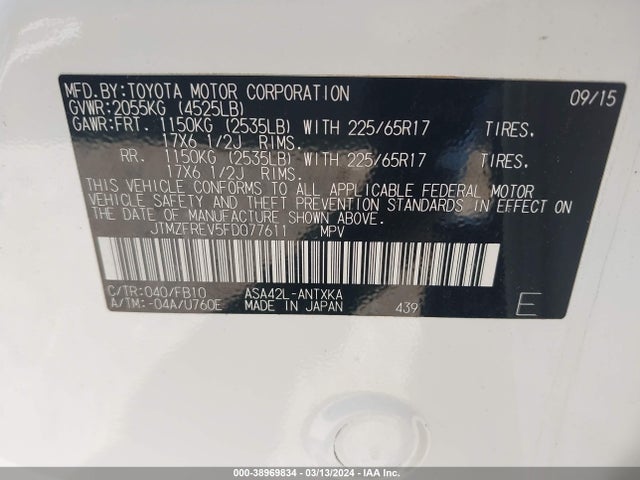 Toyota RAV4 LE 2015 JTMZFREV5FD077611 Image 9