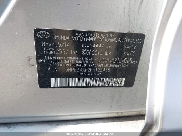 Hyundai Sonata Limited 2015 5NPE34AF2FH125455 Image 9