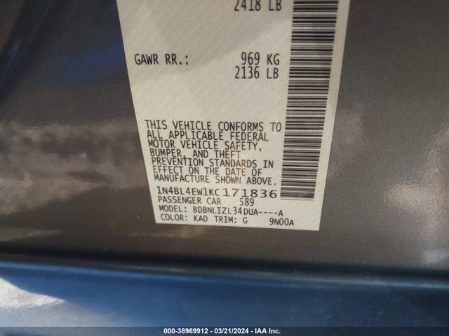Nissan Altima 2.5 Sl 2019 1N4BL4EW1KC171836 Image 9